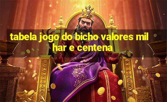 tabela jogo do bicho valores milhar e centena